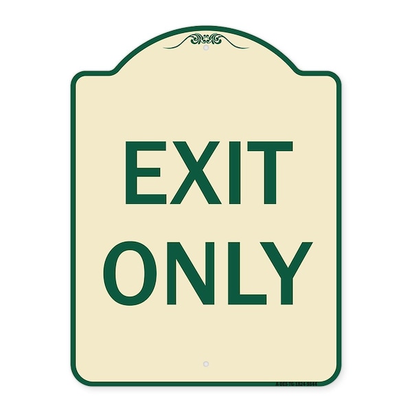 Designer Series Sign-Exit Only, Tan & Green Heavy-Gauge Aluminum, 24" H, 18" L, TG-1824-9844
